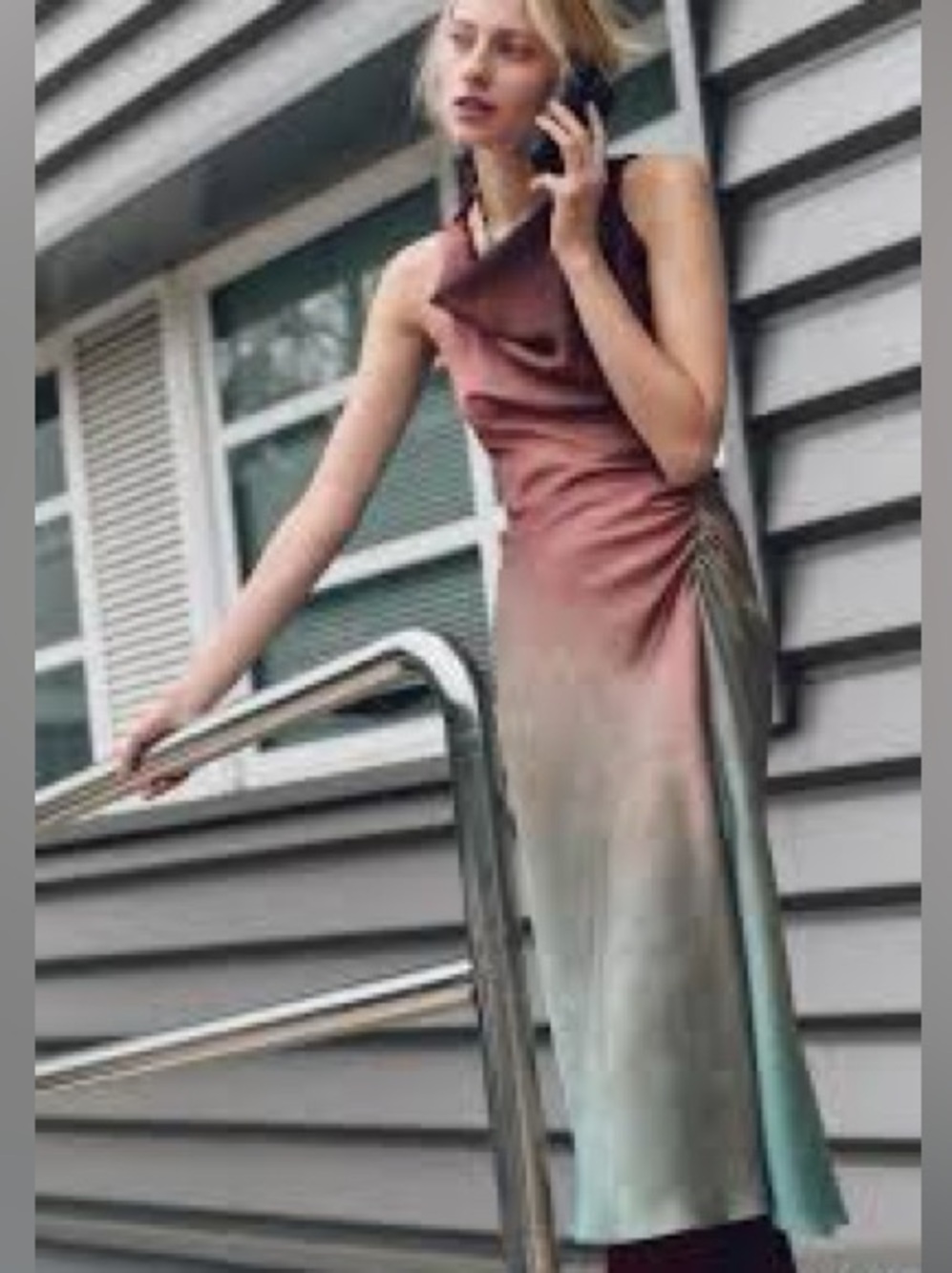 Zara Ombré Satin Ruched Midi Dress | NWT | Large - Picture 11 of 11